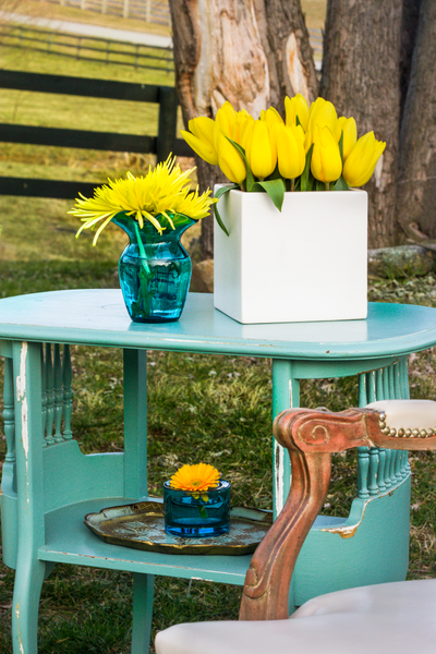 Teal Cage End Table