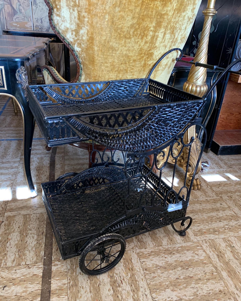 Bar Cart - Black Wicker