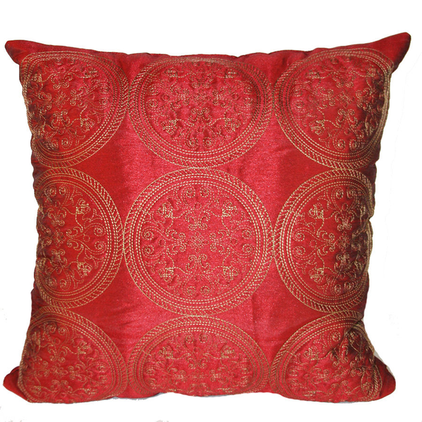 Toss Pillow: Red Satin with Gold Circles