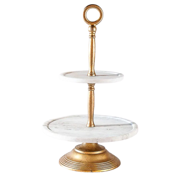 Dessert Stand: Marble and Gold Round (Two Tier)