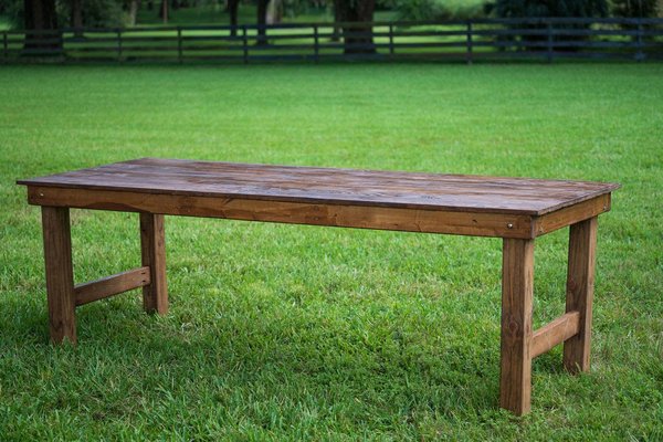 stained, polyed farm tables