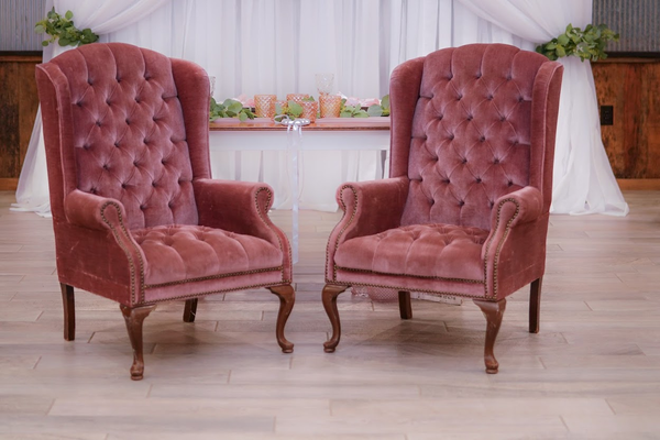 Blush velvet tuffed high back chairs