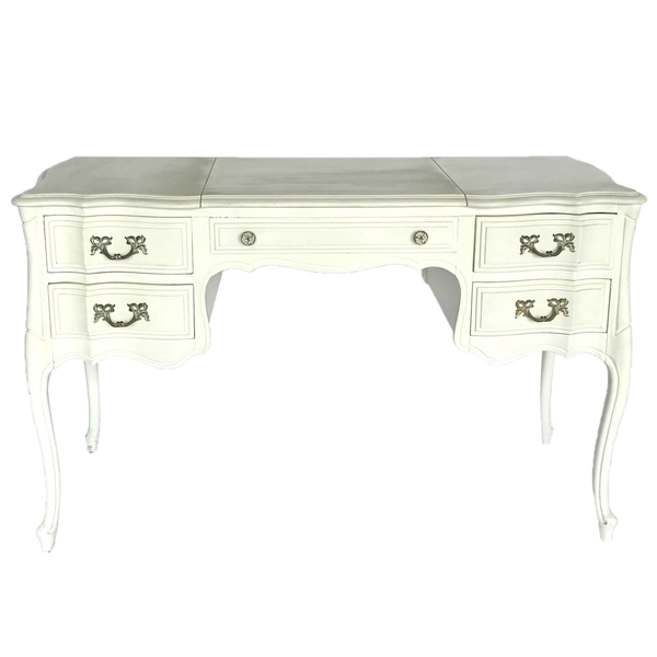 Vintage ivory beige rectangular dresser accent table