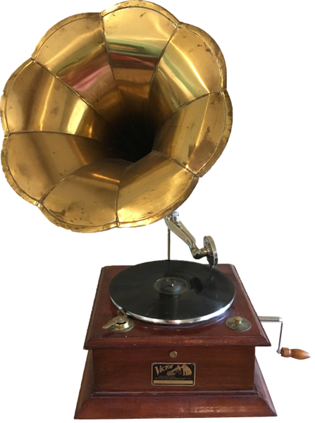 Gold and dark wood vintage gramaphone
