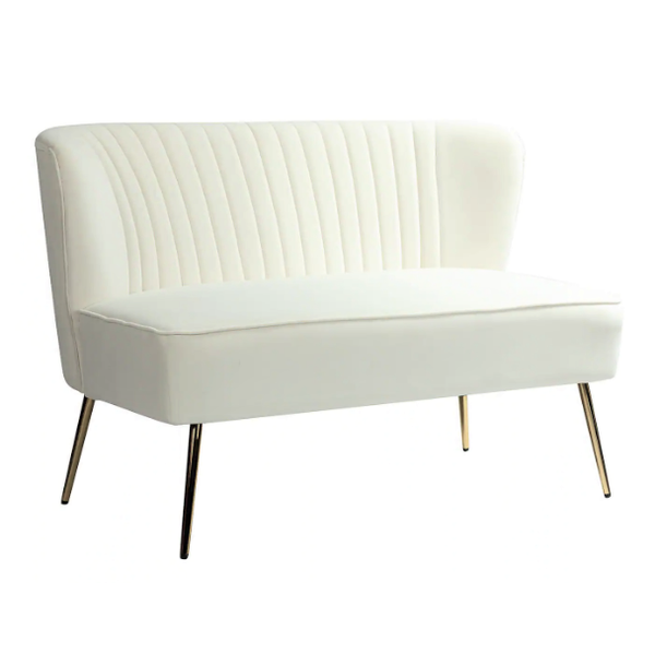 Modern linen ivory beige loveseat with gold legs