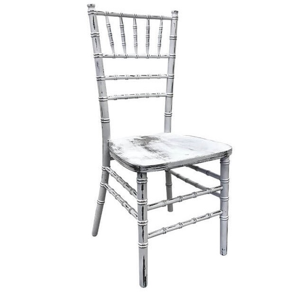 White distressed chiavari chair with white  legs