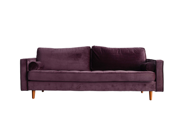 Purple velvet sofa for rent in Helloville