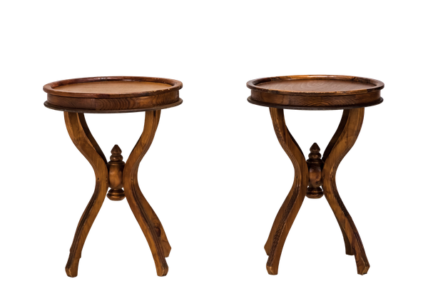 pair of round wooden end tables