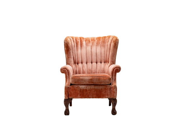  pink velvet armchair with wooden legs