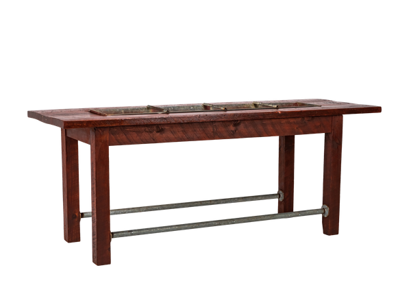 long wooden trough table with galvanized insert 