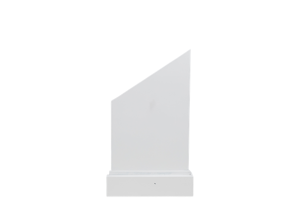 white angled panel with a block base