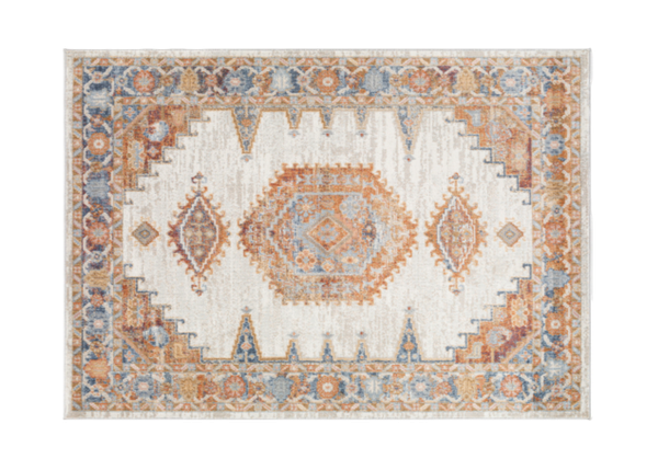 orange and blue bohemian patterned rug 