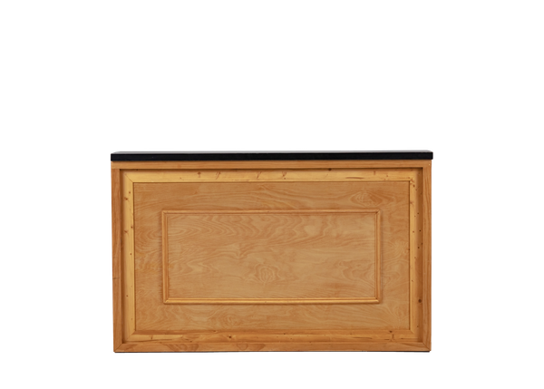 light wood shadowbox bar with light wood box trim insert and black top 