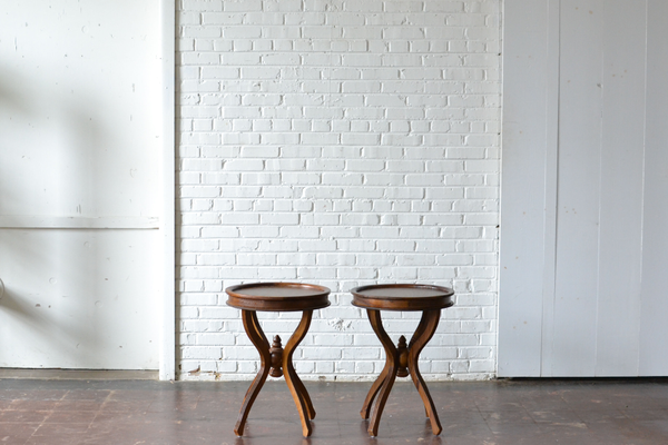 Pair of Round Wooden End Tables