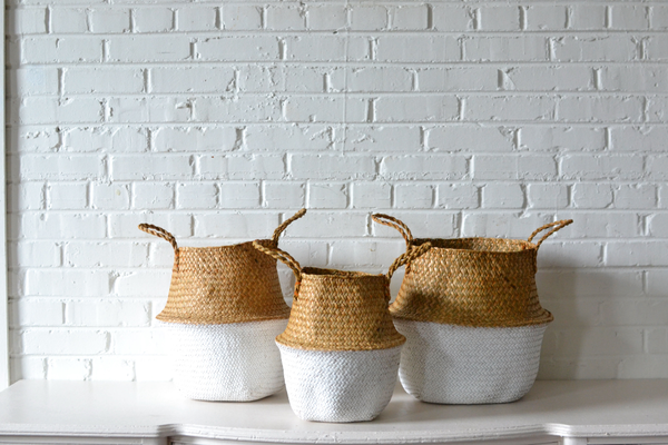 Trio of Natural and White Handled Baskets

