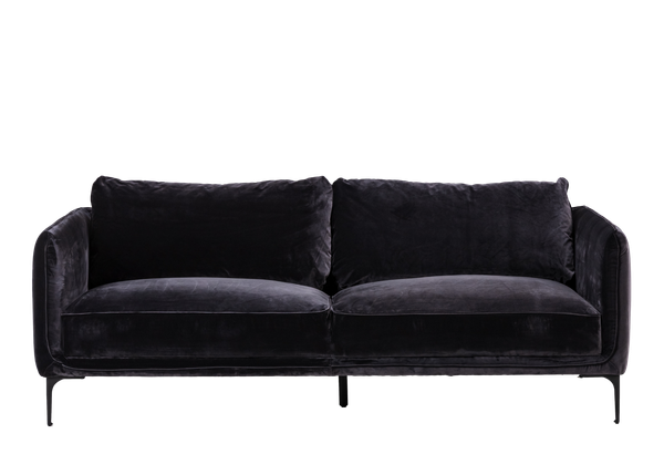 dark gray velvet sofa with black legs