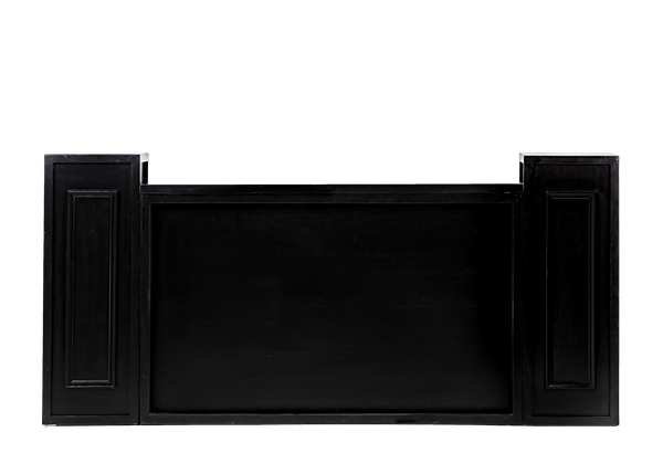 black shadowbox bar with two black columns and black top 