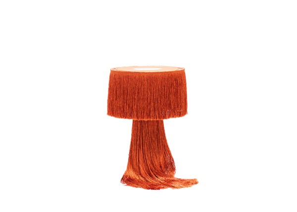 rust fringe tabletop lamp rental for events