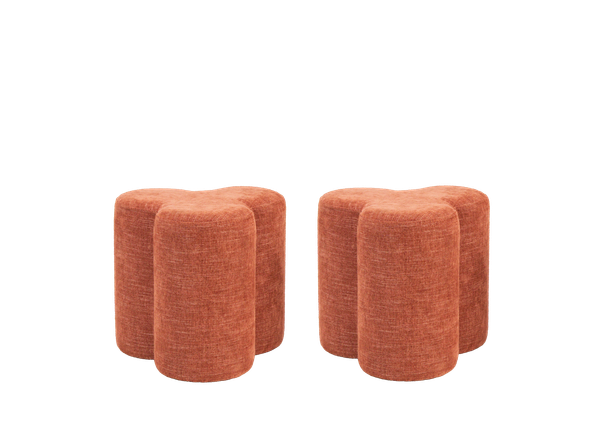 pair of pink clover pouf ottoman event rentals