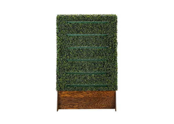 hedge wall with champange drink display and wood base 