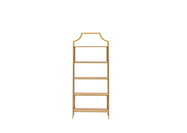 beveled gold and wood shelving 