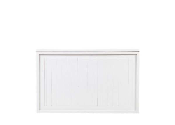 white shadowbox bar with white beadboard insert and white top