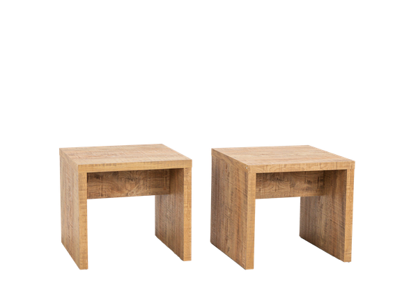 pair of contemporary light wood end tables