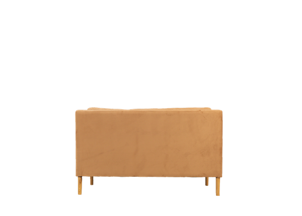 back view of light brown velvet Franklin sofa available to rent for events