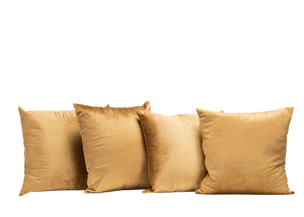 Four Gold Velvet Square Throw Pillows