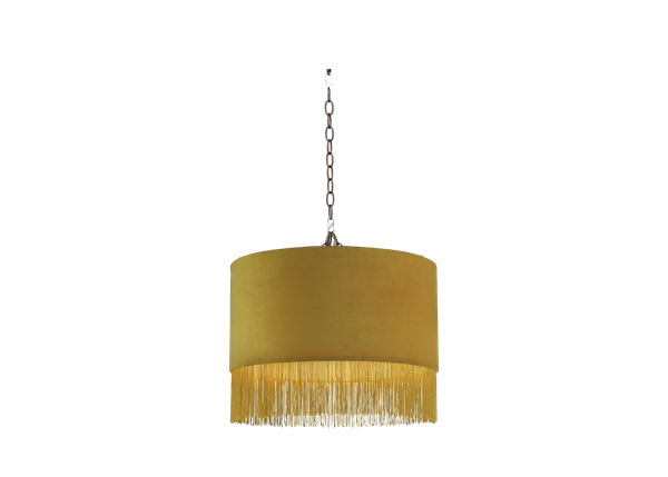 Chartreuse velvet pendant light with fringe