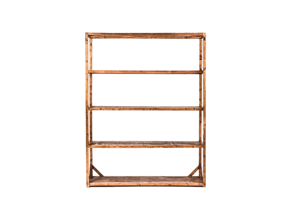 stained wooden shelving