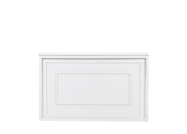 white shadowbox bar with white box trim insert and white top