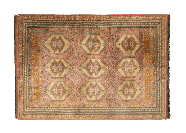 pink and neutral bohemian patterned rug 