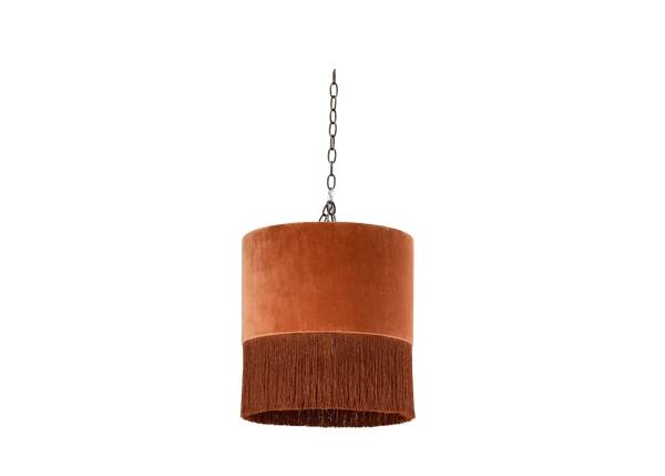 Rust velvet pendant light with fringe