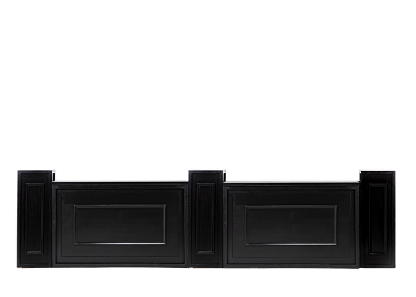 two black shadowbox bars with black estate inserts paired with 3 black estate columns 