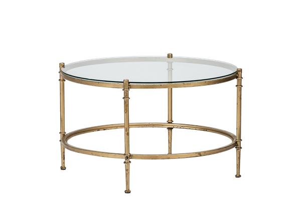 round gold and glass coffee table 