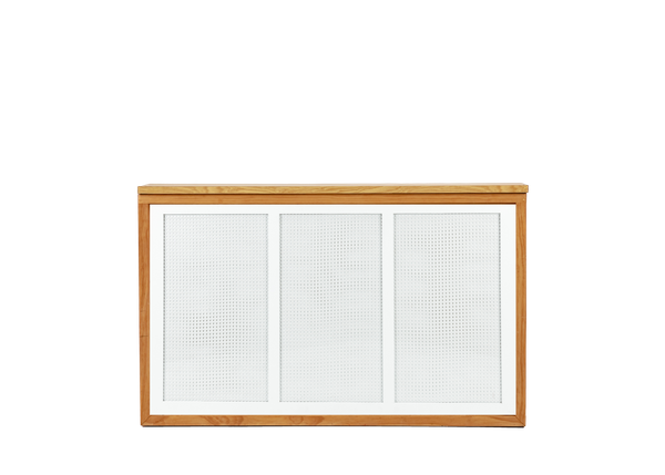 light wood shadowbox bar with white cane insert and light wood bar top 