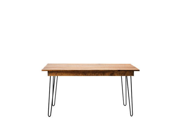 wooden accent table with metal hairpin legs