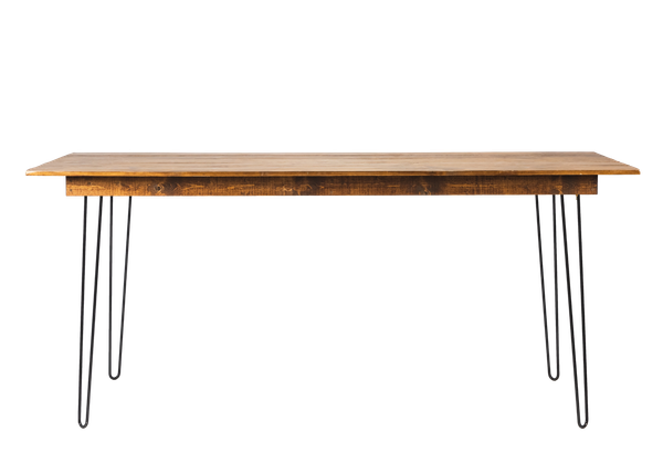 wooden bar height table with metal hairpin legs