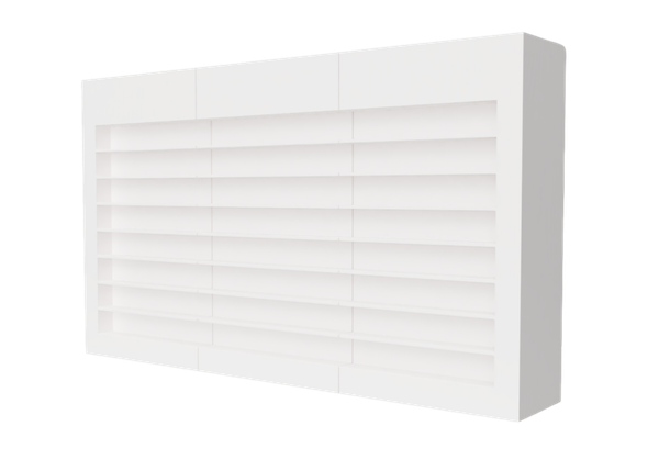 white display wall with white shelves on white background
