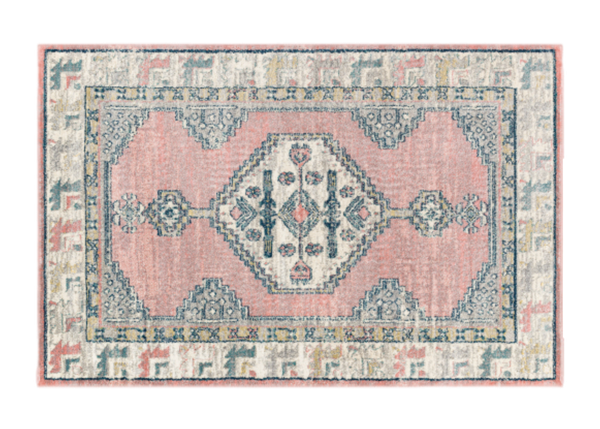 pink and blue patterned traditional rug 