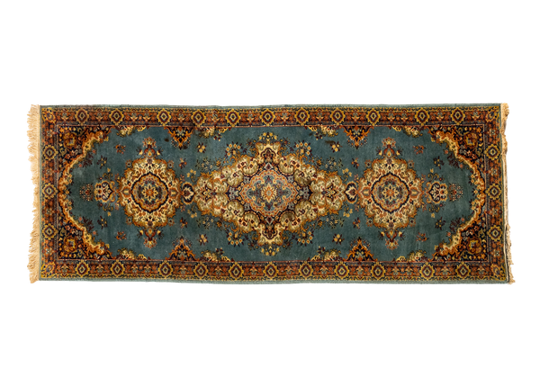 blue and brown traditional patterned runner rug 