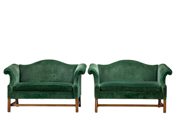 pair of velvet emerald green couches 