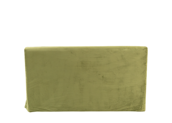 back view of green velvet banquette bench rental for events