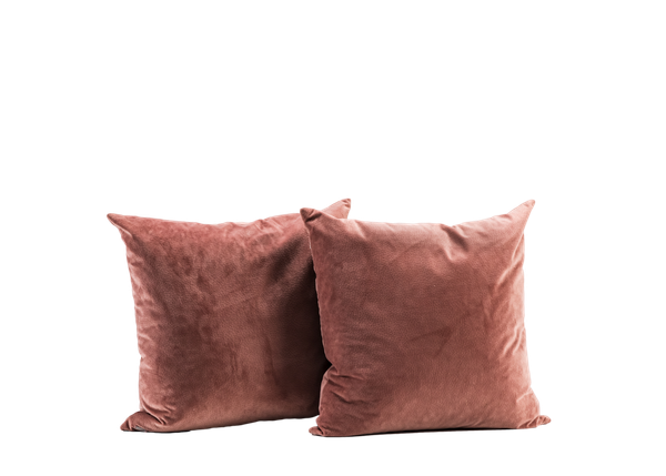 pair of mauve velvet square pillows 