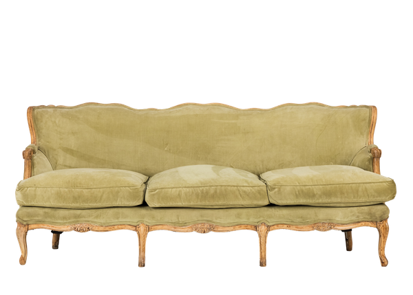 light green sofa with light wood trim