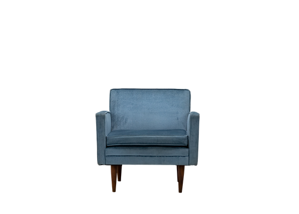 blue velvet mid-century modern chair 