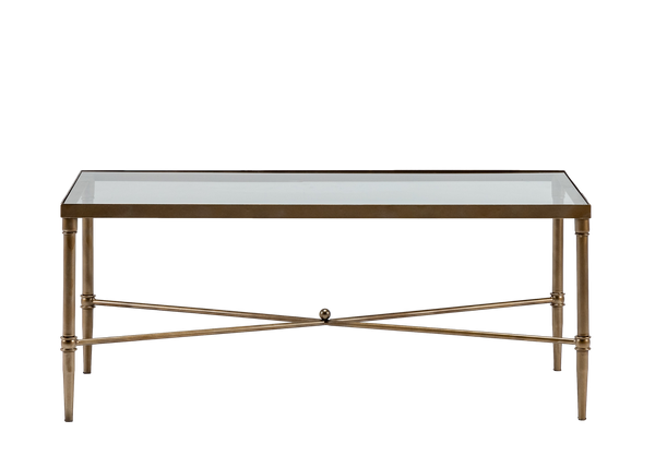 large rectangular brass and glass coffee table 