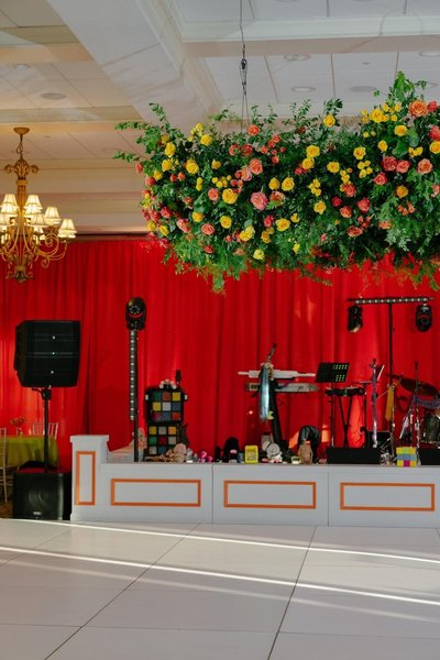 customizable stage facade rental with orange accents