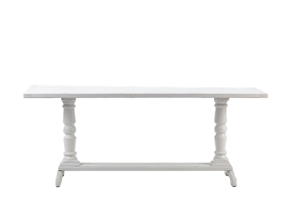 white contemporary console table with carved legs